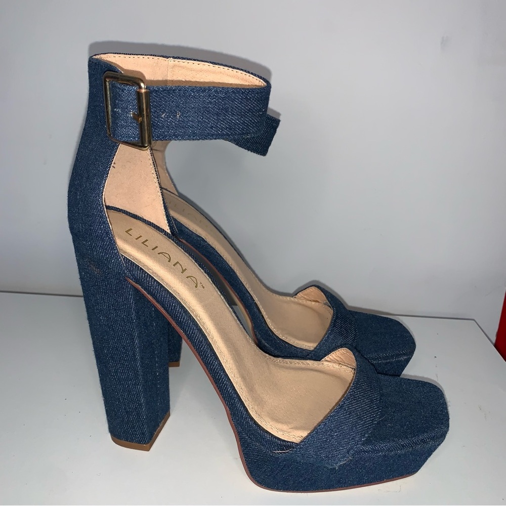 Liliana Denim Open Toe Heels Women’s Size 10